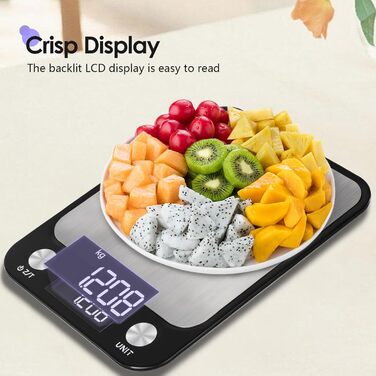 Кухонні ваги Muaket 1г/10кг з великою платформою 17,5x15см, електронні, з тарою, 7 одиниць вимірювання, для продуктів, овочів, фруктів