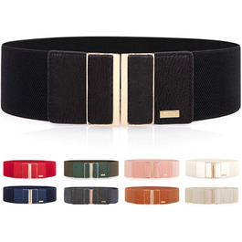 Жіночий еластичний широкий пояс для талії з пряжкою з металу, 7.5 см, чорний (для обхвату 32'-35')