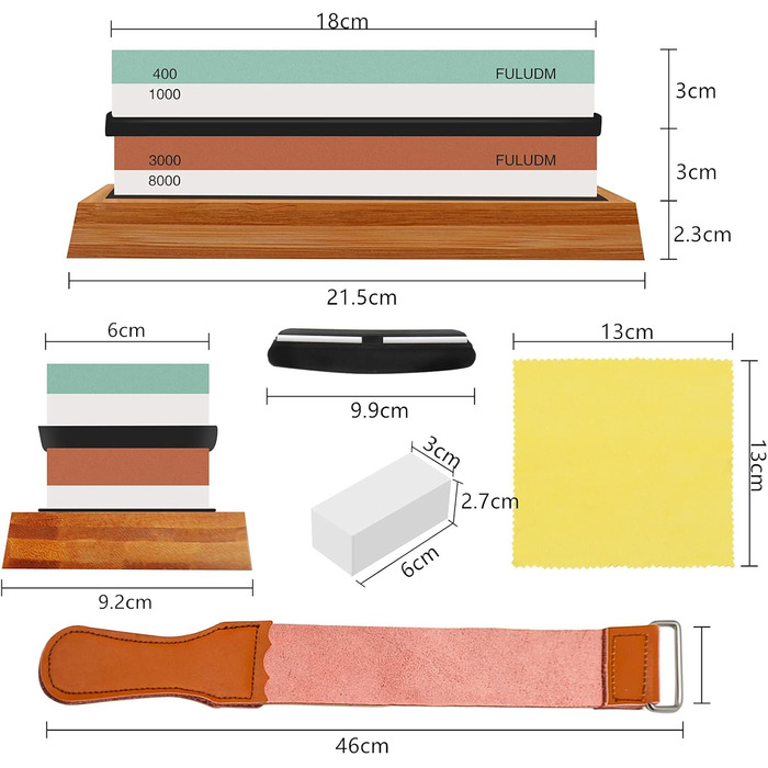 Набір точильних каменів FULUDM для ножів: 400/1000, 3000/8000 - з водою, з антиковзким тримачем