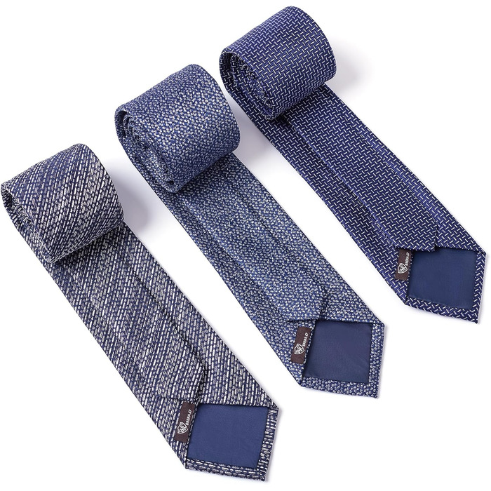 Набір краваток для чоловіків 3 шт. + 3 кишенькові хустинки | Подарунковий бокс для чоловіків | Класичний аксесуар для весілля | Білий та синій принт