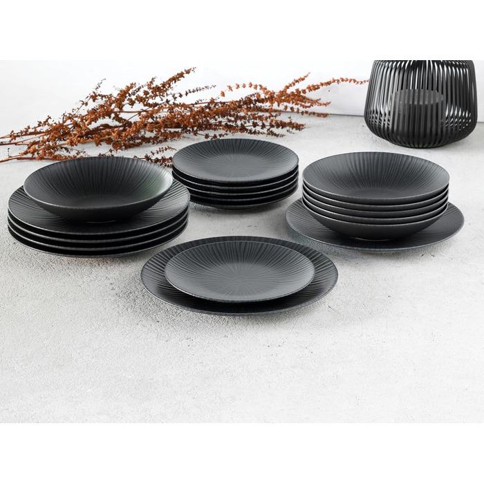 CreaTable Vesuvio Black: 24-частинний набір посуду на 6 осіб, кераміка, для дому та ресторану