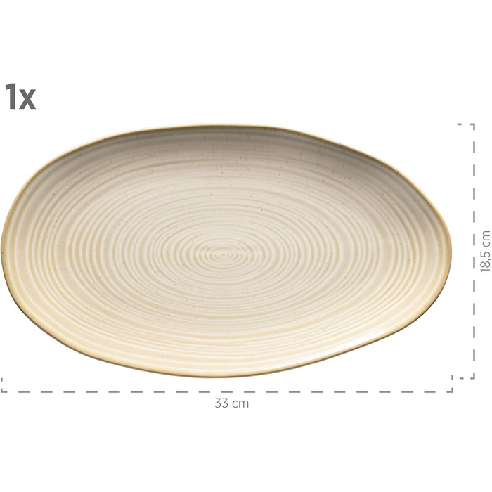 MÄSER 931372 Nottingham Series Set of 3 Serving Plates, Vintage-Look Serving Platter in 3 Sizes, Beige, Stoneware, 28 x 15.5 cm