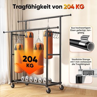 Вішалка для одягу HOKEEPER на колесах, 136 кг, важка, висувна штанга (D006)