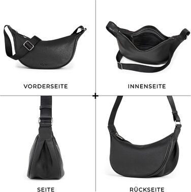 Сумка через плече Berliner Bags Luna, шкіряна напівмісяць, чорна. Жіноча сумка-багет