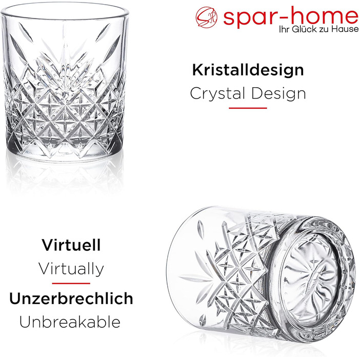 Набір склянок для віскі Spar-Home, 12 шт, 345 мл, кришталь, Tumbler