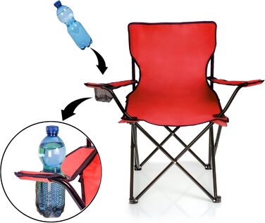 Крісло для риболовлі BigDean, складане, з підстаканником та сумкою - крісло для кемпінгу, риболовлі, саду (червоне)