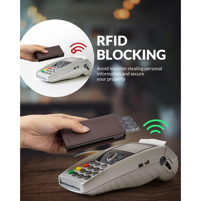 Кредитне портмоне VULKIT з двома вікнами для ID, RFID-захистом, автоматичний підйом, з натуральної шкіри, для карток та грошей (Коричневий)