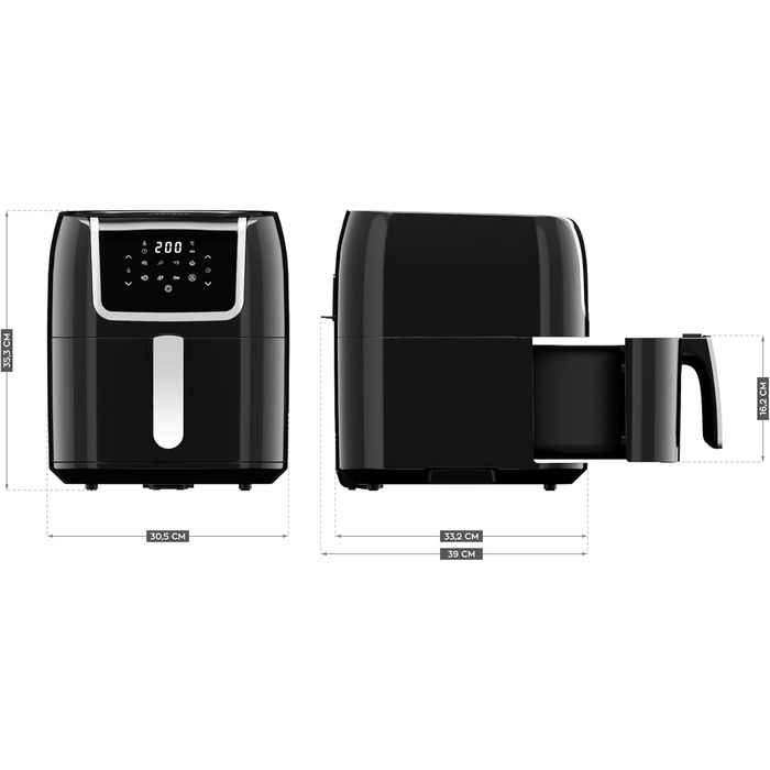 Фритюрниця VERTENZ Taste 70, 7,7 л, аерофритюрниця XXL, 1800 Вт, LED-екран, 8 програм, антипригарний кошик, без олії, чорна