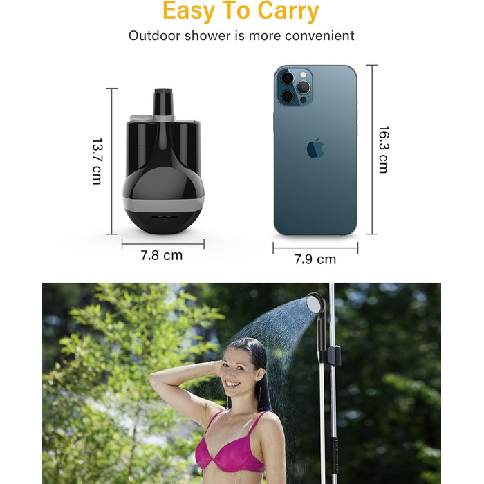 Portable Camping Shower with Pump - Rechargeable Battery Powered Camping Shower Set with 1.8m Hose - Camping Shower Set for Garden, Camping, Car Washing, and Pet Washing