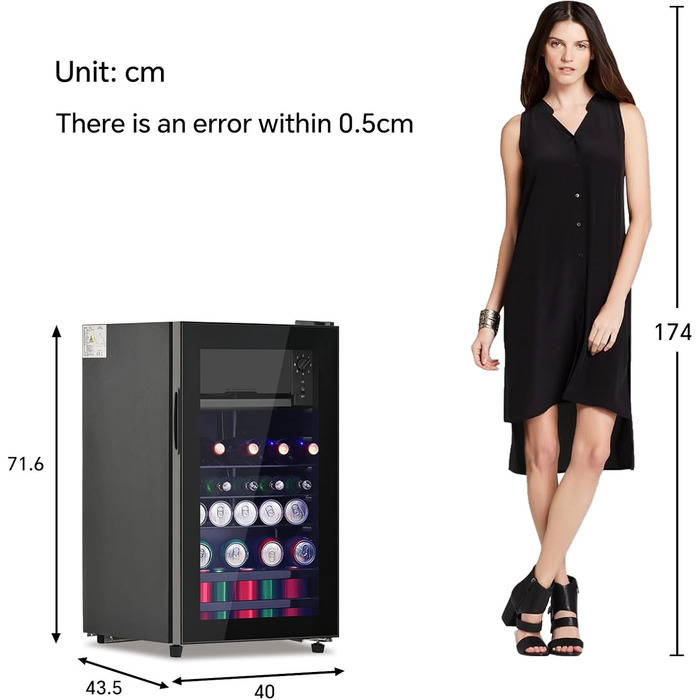 Холодильник для напоїв DRIXNO 76L з морозильною камерою, для льоду, вміщує 51 банку лімонаду, води, пива або вина. Компактний холодильник з скляними дверцятами, тиха робота, енергоефективний, чорний