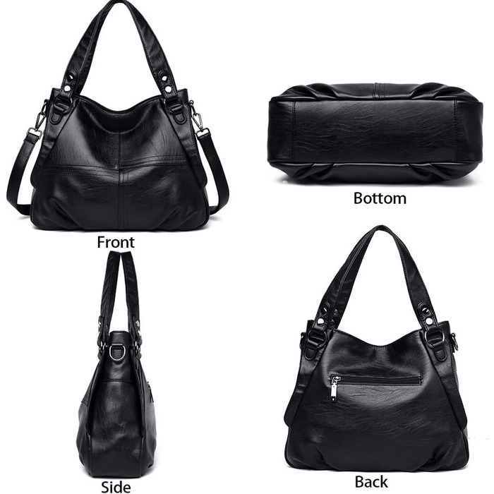 Жіноча сумка-шопер велика шкіряна чорна через плече Hobo Bag Damen - оригінал