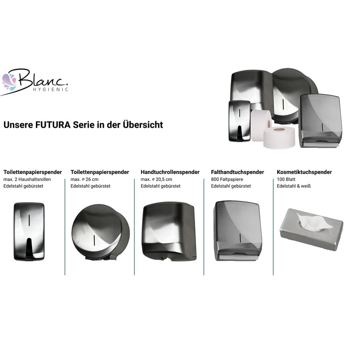 Blanc HYGIENIC Cosmetic Tissue Dispenser Futura – Wall-mountable tissue dispenser, dispenser for cosmetic tissues and wet wipes, capacity of 100 sheets, White