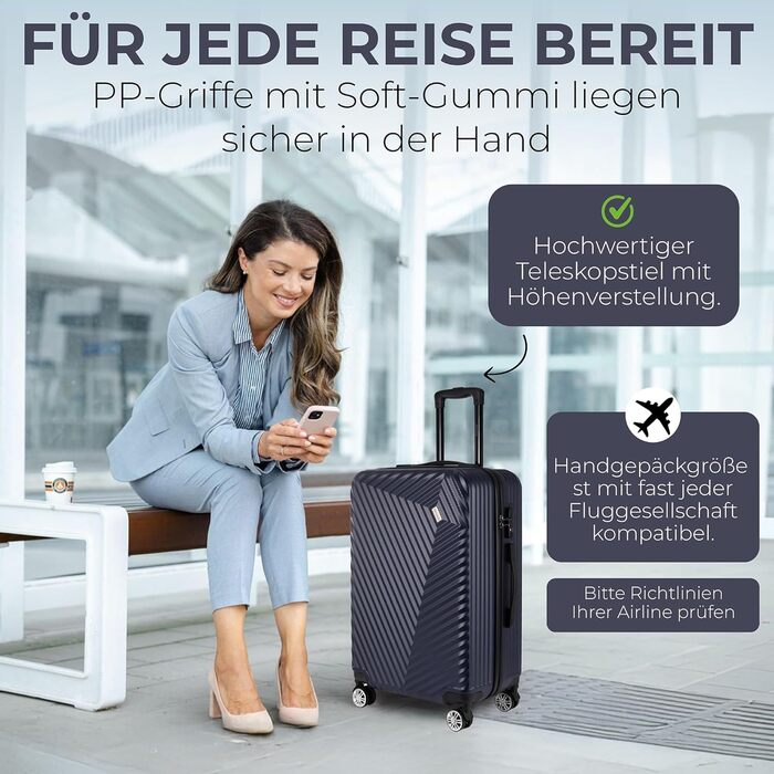 Набір валіз xRace 3-частинний ABS, 20/24/28 дюймів, ручна поклажа, TSA замок, 360° колеса, стійкий до ударів, з преміум підкладкою (Морська блакить)