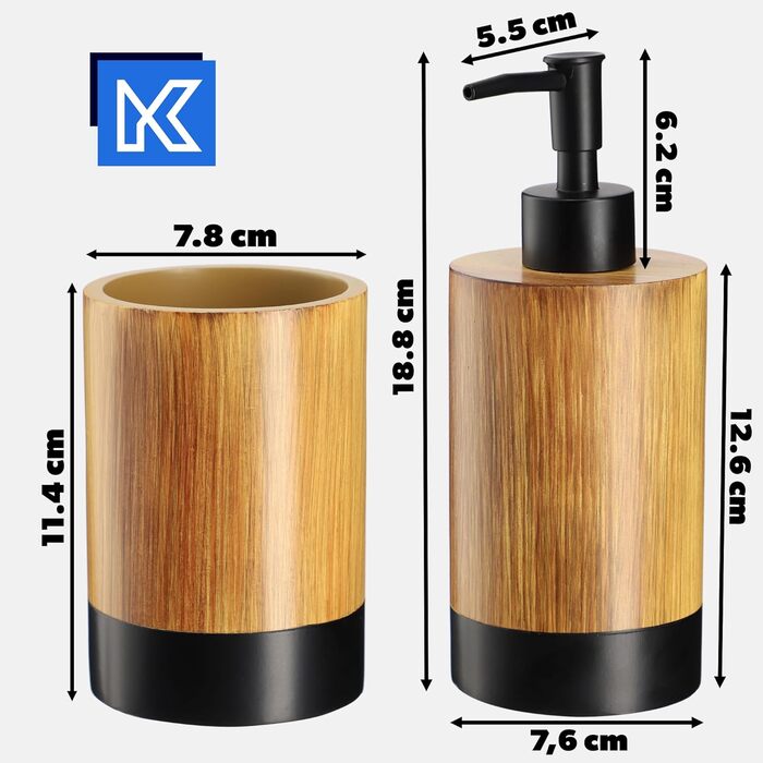 Набір для ванної кімнати KADAX: мильниця та стакан для зубної пасти з імітацією дерева (чорний)
