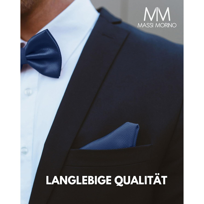 Массі Моріно: Комплект краватка-метелик та нагрудна хустинка для чоловіків - краватка-метелик на весілля, регульована, темно-синя