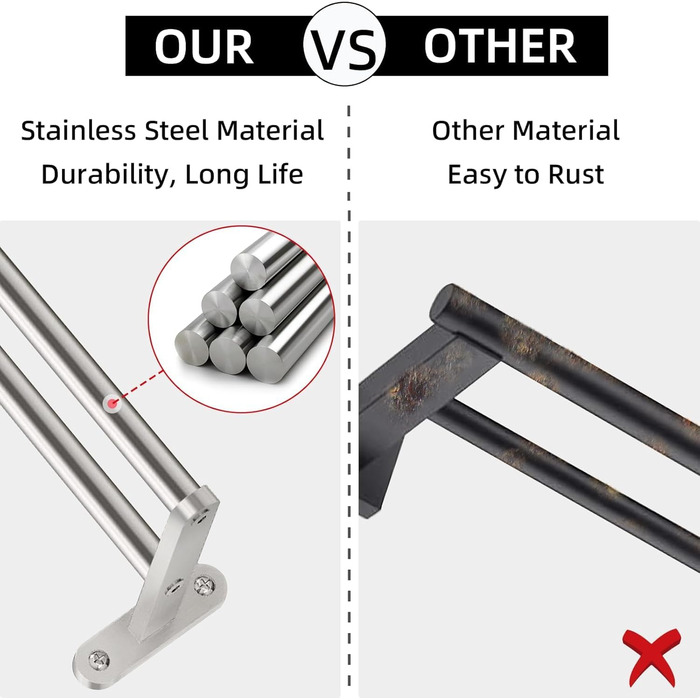 Тримач для рушників YUMORE, подвійний, з нержавіючої сталі, 80 см, для ванної кімнати та кухні