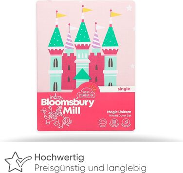 Дитяча постільна білизна Bloomsbury Mill 135x200: ковдра та наволочка з єдинорогом, рожева та фіолетова