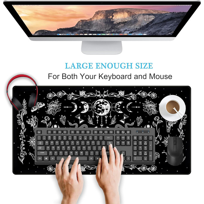 Килимок для миші Moon Mushroom Gaming XXL 80x40 см, Чорно-білий, Готичний, для ігор