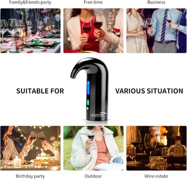 Cosyall Electric Wine Decanter, Electric Wine Aerator, One-Button Automatic Wine Dispenser, Fast Oxygen Enrichment for Red Wine, Wine Enhancer for Family Gatherings Gift (Black)