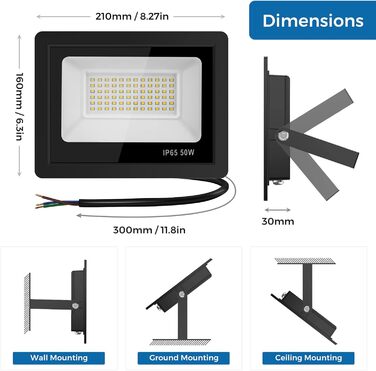 Світлодіодний прожектор для вулиці 10000Лм, 50Вт, 144LED, IP65, 6500K, водонепроникний ліхтар для саду, гаража, подвір'я