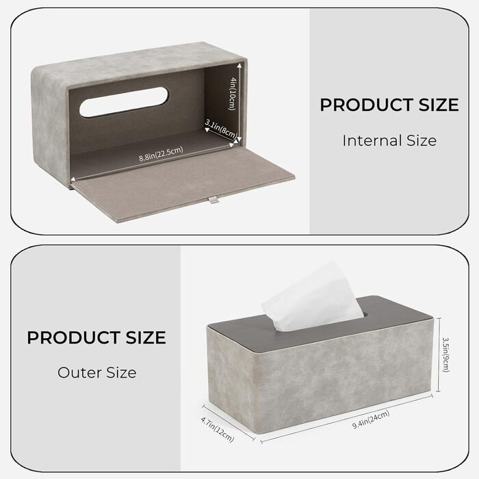 Скляниця для серветок з дерева та металу, 24x12x9 см, сіра, для дому, ванної кімнати, офісу