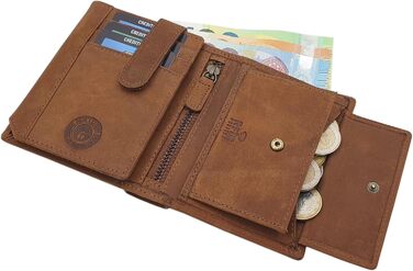myledershop Genuine Buffalo Leather Wallet/Bifold/Cardholder/Money Clip in Portrait or Landscape Orientation with Wolf Motif and RFID & NFC Protection (Model 1 / Portrait/Cognac)