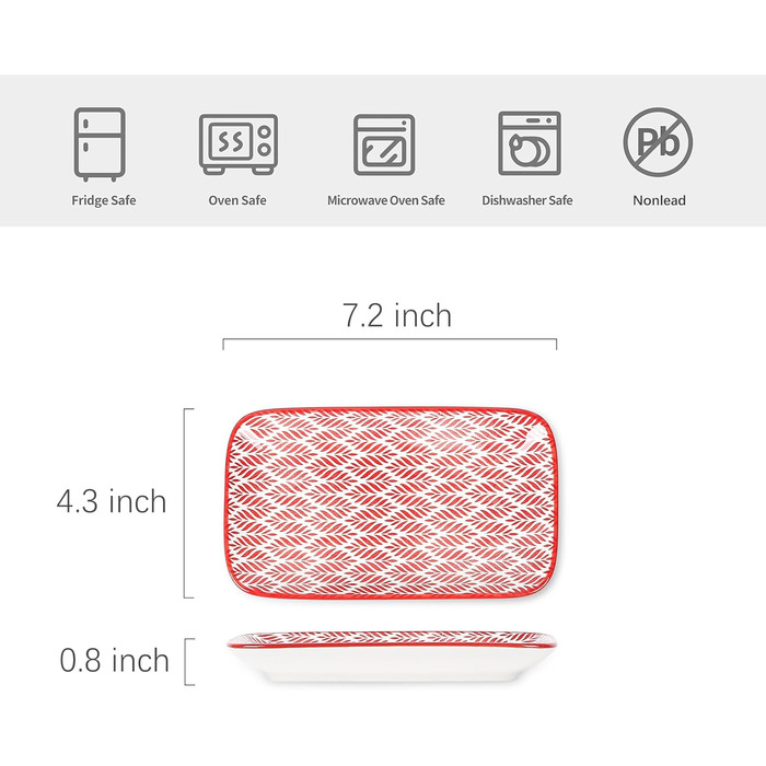 Набір тарілок Selamica Servierplatte, 6 шт. Прямокутні тарілки для закусок, десертів, суші, фруктів, 18 × 10.5 см, різні кольори