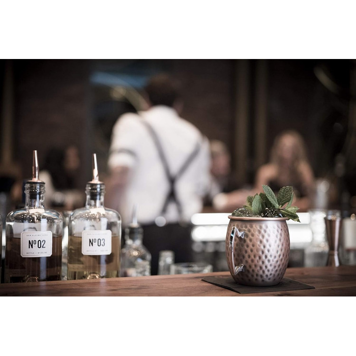 Набір для коктейлів Buddy's Bar Moscow Mule: 2 мідні келихи 500 мл, барна ложка 27 см, джигер 50 мл, чорна преса для лайма, подарункова коробка, харчова мідь, антик, 2 шт.
