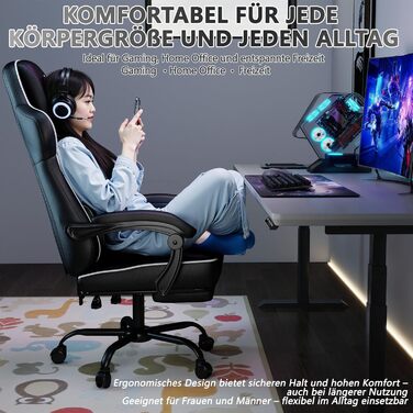 Геймерське крісло Ergonoma з підставкою для ніг, регульоване по висоті, біле - до 150 кг