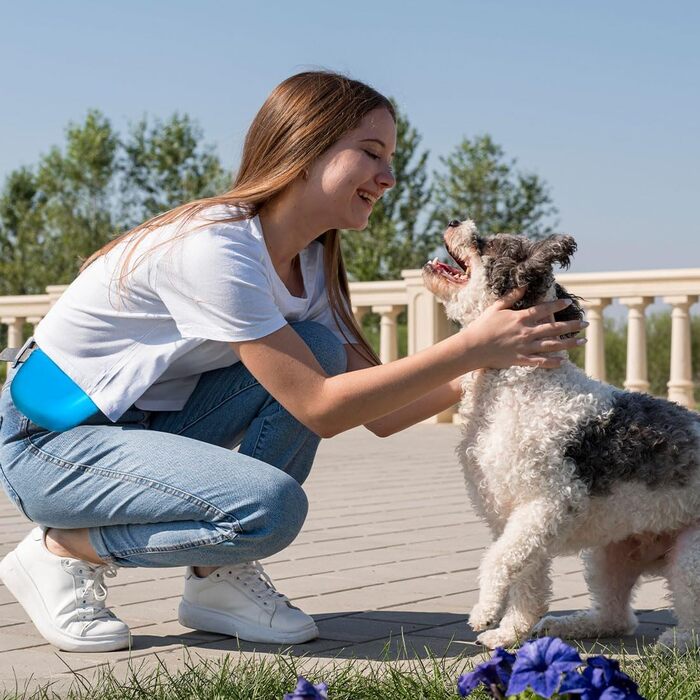 Силіконові мішечки для корму для собак, магнітні мішечки для корму для домашніх тварин для прогулянок та тренувань на відкритому повітрі (1 шт., ) (Чорний та небесно-блакитний)