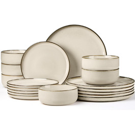 Сервіз посуду Joyfair на 6 осіб, 18 предметів, кераміка, з реактивною глазурью, тарілки для їжі, десертні тарілки, миски для каші, підходить для мікрохвильової печі та посудомийної машини, (Riff Khaki)