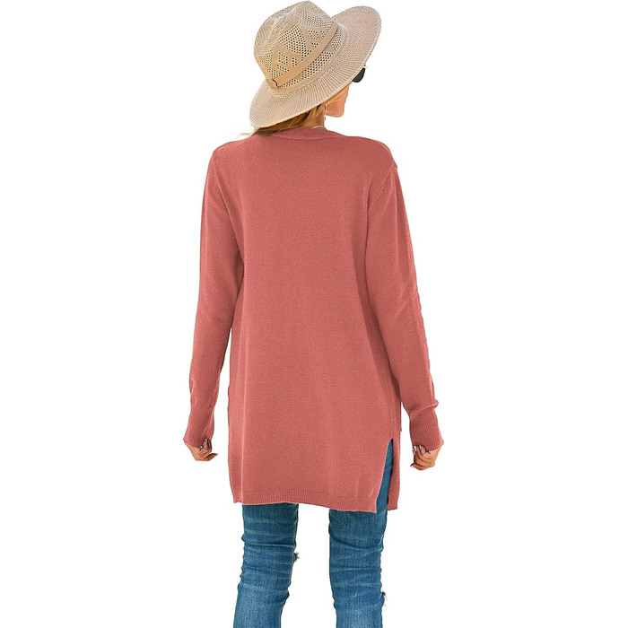 Кардиган жіночий Saodimallsu трикотажний, довгий, легкий, однотонний, з кишенею, темно-рожевий, розмір M