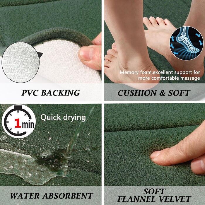 Комплект аксесуарів для ванної кімнати: душовий завіс та килимки (темно-зелений)