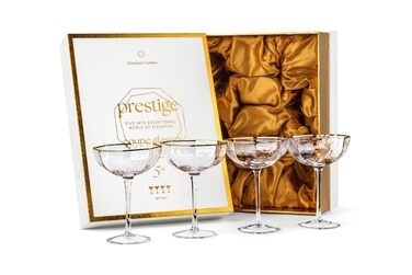 Набір з 4 склянок GLASSIQUE CADEAU Prestige для Еспресо Мартіні, дайкірі, коктейлів та шампанського. 150 мл, з золотим обідком, грановані, з довгим ніжкою.