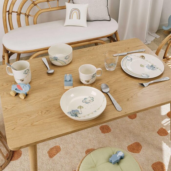 Дитячий набір столових приборів Villeroy & Boch Boho Kids 'Walk like an elephant' (4 шт.) з нержавіючої сталі, для дітей, сріблястий/платиновий, придатний для миття в посудомийній машині