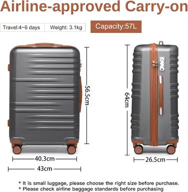 Чемодан ручної поклажі British Traveller середнього розміру, 64 x 43 x 26.5 см, з TSA-замком, ABS+PC, сірий