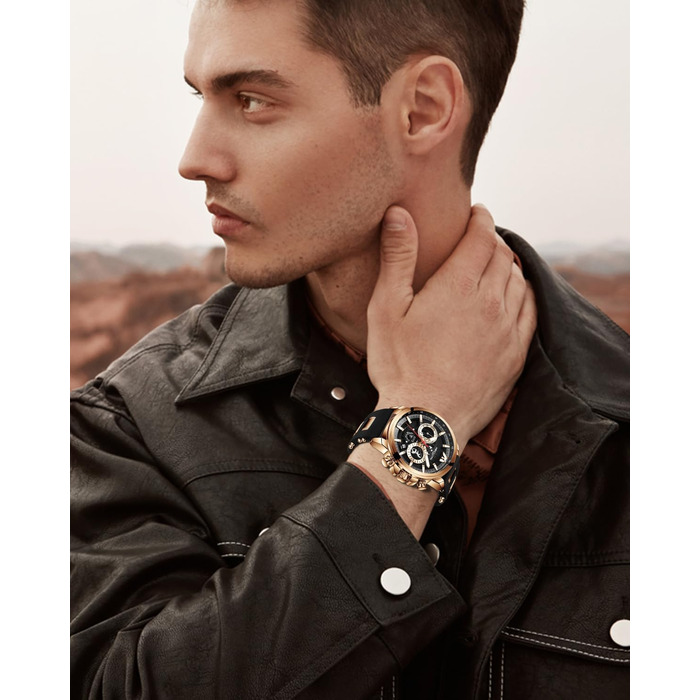 Чоловічий годинник MEGALITH Chronograph: аналоговий водонепроникний годинник з датою та світловим покриттям. Великий кварцовий годинник - ідеальний подарунок для спортивних чоловіків (A1-чорний)