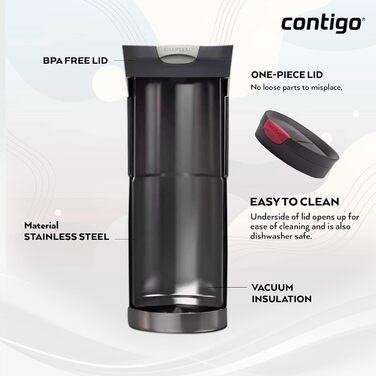Термокружка Contigo Byron Snapseal з нержавіючої сталі, 470 мл, для кави з собою, виготовлена з BPA-free матеріалами