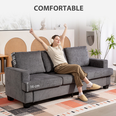 HOMCOM 3-Seater Sofa - A comfortable and stylish sofa for your living room, featuring a fabric upholstery, sturdy steel frame, and plush cushioning. Available in Grey.
