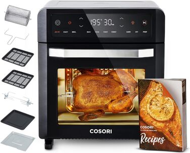 COSORI Air Fryer 12L, 11 Multifunctions, Dehydrating, Proofing Function, Dual Heating, Viewing Window, Airfryer XXL, Convection Oven, Mini Oven, Recipe Book, 7 Accessories, 220℃ Black+Silver Air Fry Oven