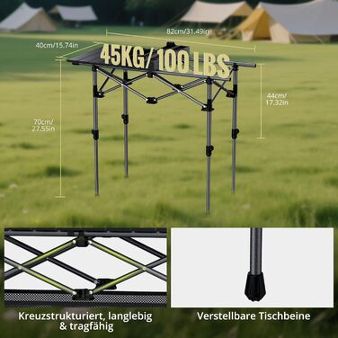 Складний алюмінієвий стіл для кемпінгу Anbte, 122x60x74 см, до 120 кг, для 6-8 осіб, з сумкою для перенесення (чорний)