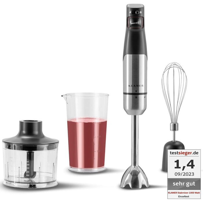 KLAMER Stabmixer 800W: 4-в-1 Пюрірувач зі сталі з регулюванням швидкості та турбо-функцією (Преміум-набір)