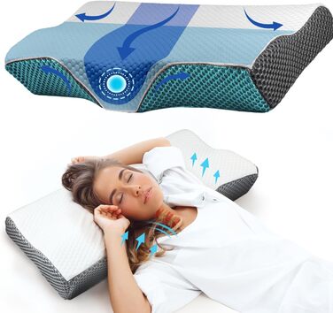 IDEA Pillow Neck Pain Relief, Ergonomic Orthopedic Pillow Neck Support, Memory Foam Pillow for Side, Back & Stomach Sleepers, Anti-Snoring Pillow for Men Women (62 * 34.5 * 12/8CM)