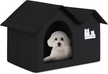 Зручне котяче будиночок ALLSOPETS для вулиці: водонепроникне собаче житло, тепле ізольоване притулок для тварин з подвійним дахом (чорний)