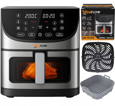Аерофритюрниця MEMFLOW 8л, 1800 Вт, 14 програм, сенсорне керування, срібляста