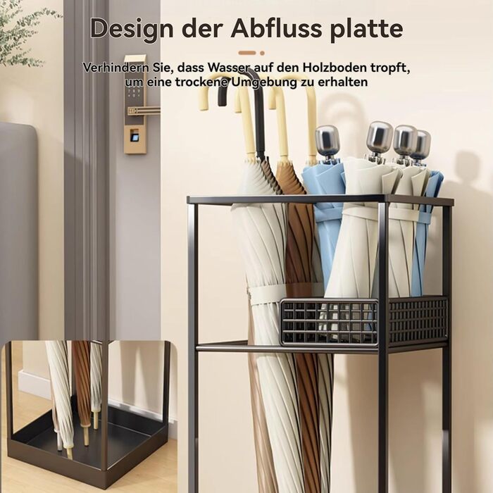 Металева підставка для парасоль та тростинок Shakub, 2 слоти, чорна, 25x25x50 см