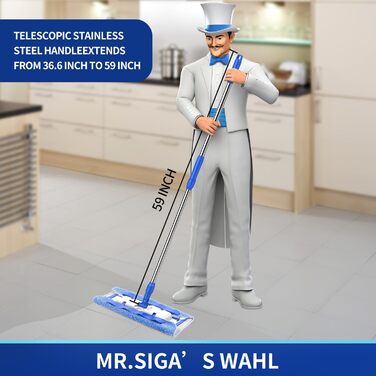 MR.SIGA Professional Microfiber Mop Floor Cleaner for Hardwood, Laminate, Tile Floors, Stainless Steel Handle, Includes 3 Reusable Microfiber Cloths and 1 Dirt Separator