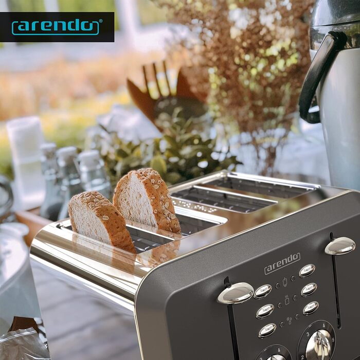Arendo - Automatic 4-Slice Toaster in Stainless Steel, toasting up to four sandwiches and toast slices, browning level 1-6, warming and defrost function, crumb tray, 1630 W, GS certified A: Cool Grey