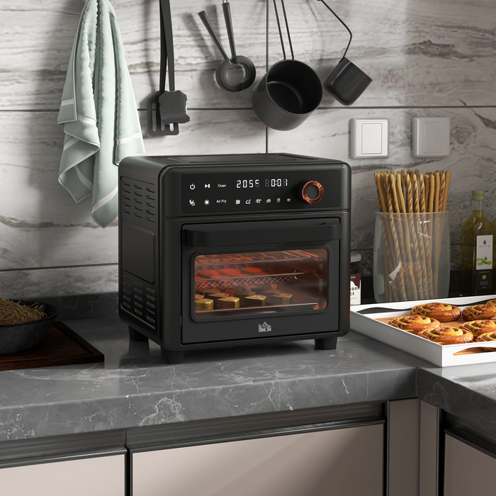 HOMCOM Convection Mini Oven 40-220 °C 13L Mini Oven with Baking Tray, Grill Rack, Crumb Tray, Hot Air Fryer, 12 Programs for Versatile Cooking