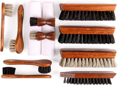 Biped 12-Piece Shoe Care Set for Smooth Leather – Wooden Shoe Brushes with Horsehair – Made in Germany – Classic Edition z2604